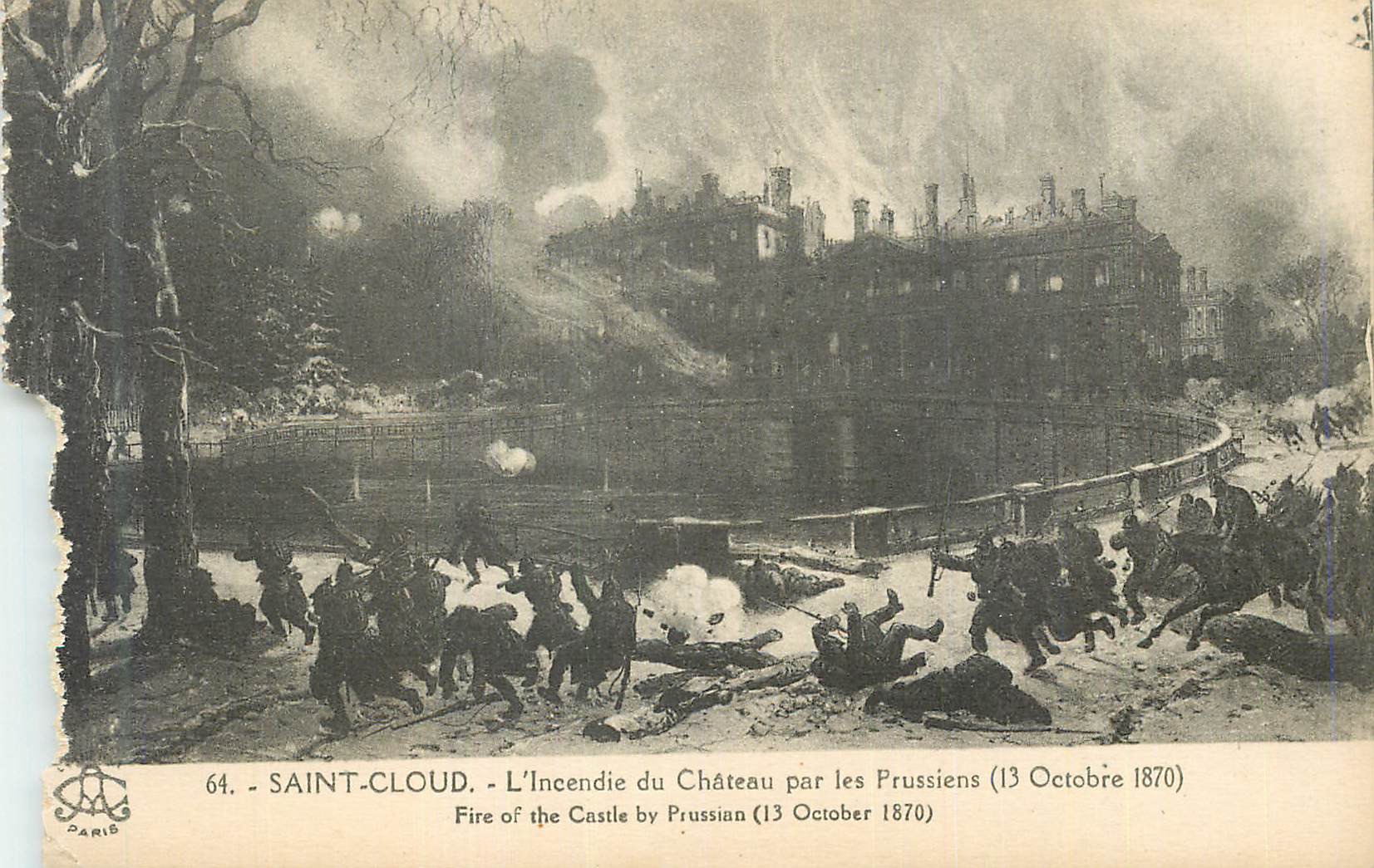 CPA Saint Cloud L Incendie du Chateau par les Prussiens 13 Octobre 1870 Militaria
