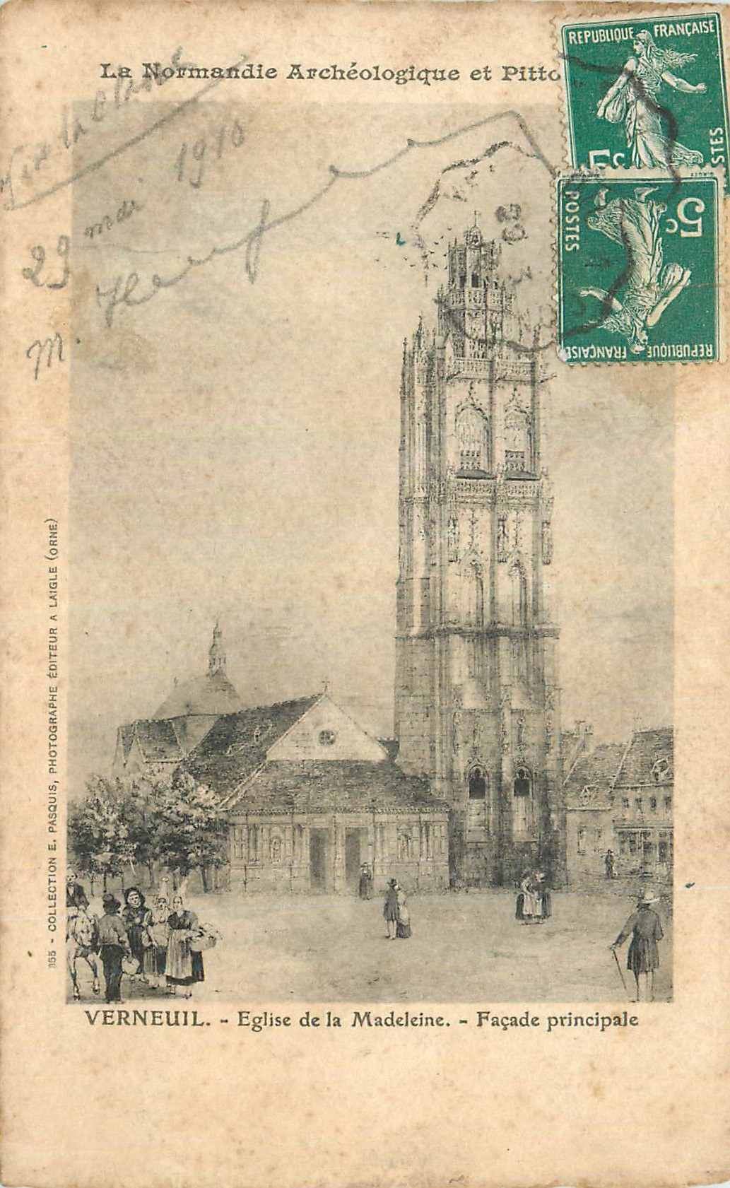 Verneuil - Église de la Madeleine - Façade principale — E. Pasquis, photographe, éditeur à Laigle (Orne)
