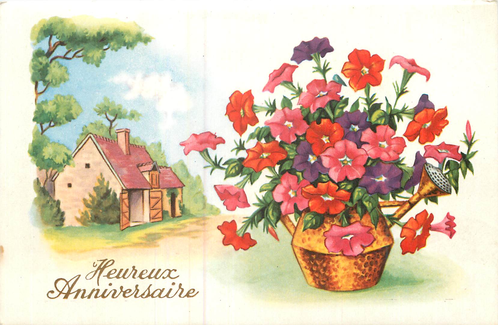 CPA Heureux Anniversaire Fleurs