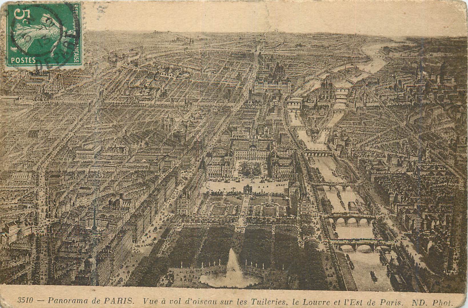 CPA Panorama de Paris Vue a rol d oiseau sur les Tuileries le Louvre et l Est de Paris