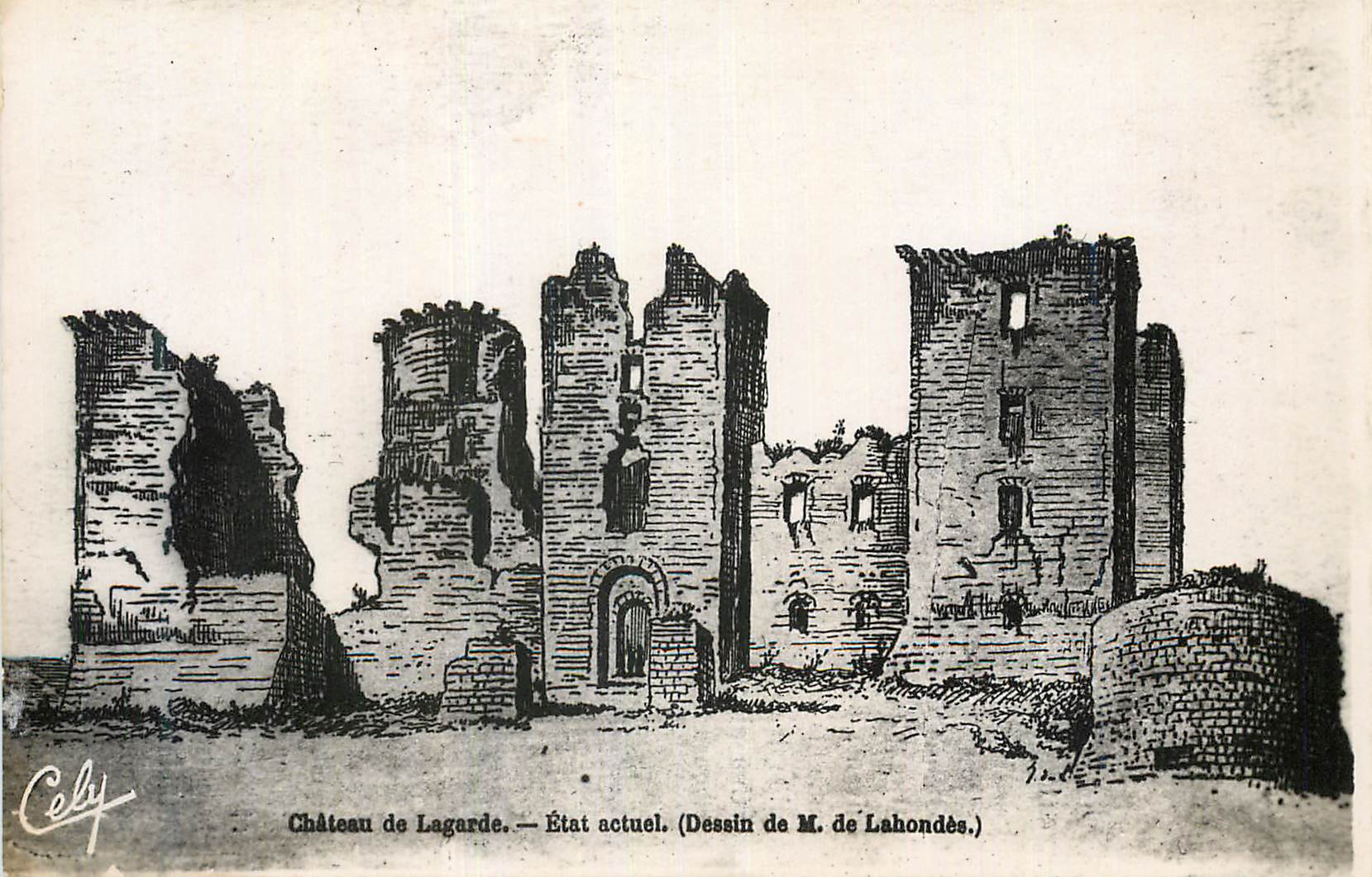 CPM Chateau de Lagarde Etat actuel Dessin de M de Lahondes
