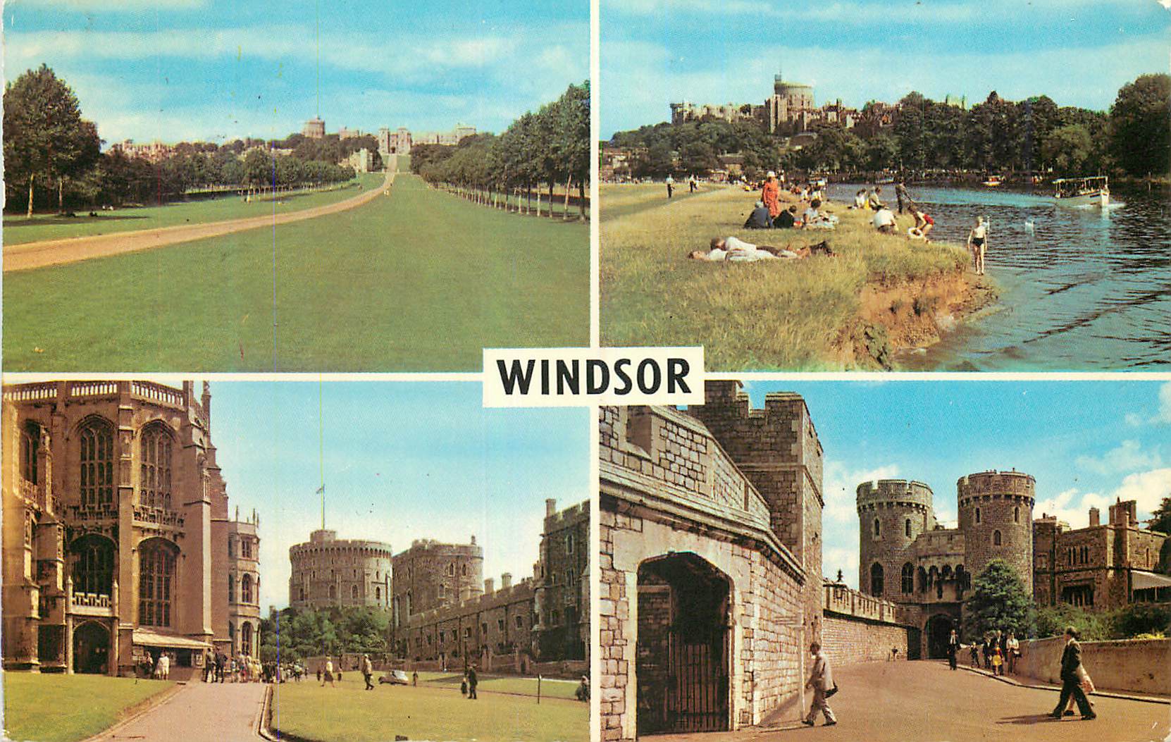 CPM Windsor The Long Walk The Castle from the Thames St Georges Chapel and Round Tower The Norman Gate