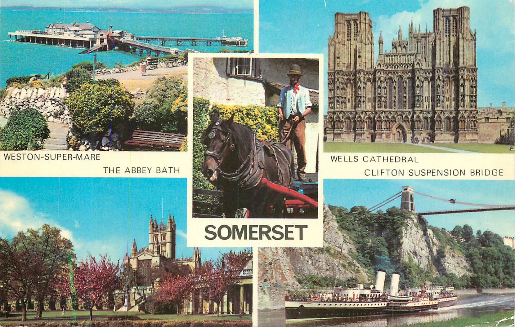 CPM Somerset Weston Super Mare The Abbey Path Wells Cathedral Clifton Suspension Bridge Bateau