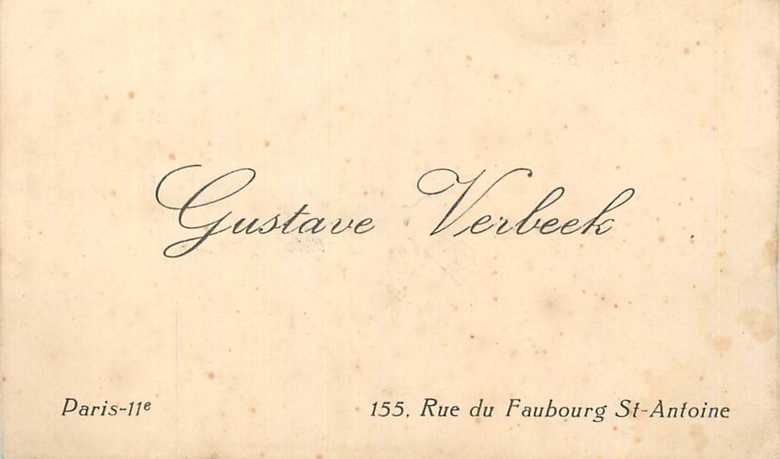 Carte de visite Gustave Verbeek Paris Rue du Faubourg St Antoine