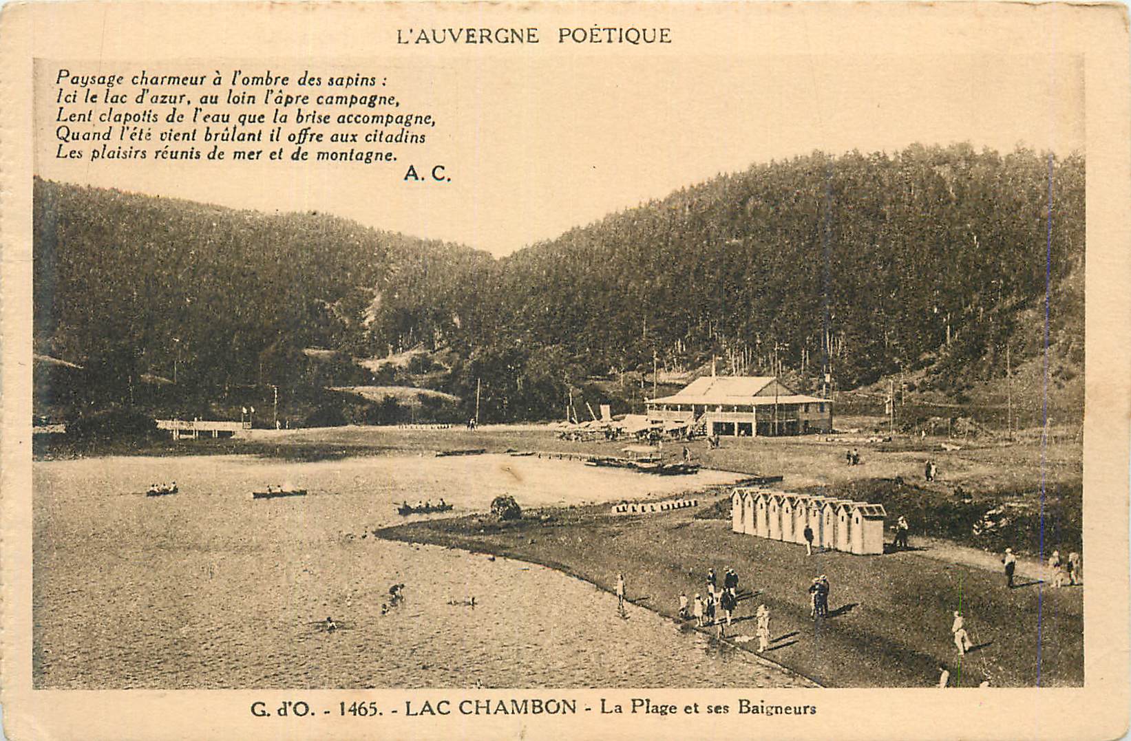 Lac Chambon - La Plage et ses Baigneurs — G. d'O. - 1465 - L'Auvergne Poétique