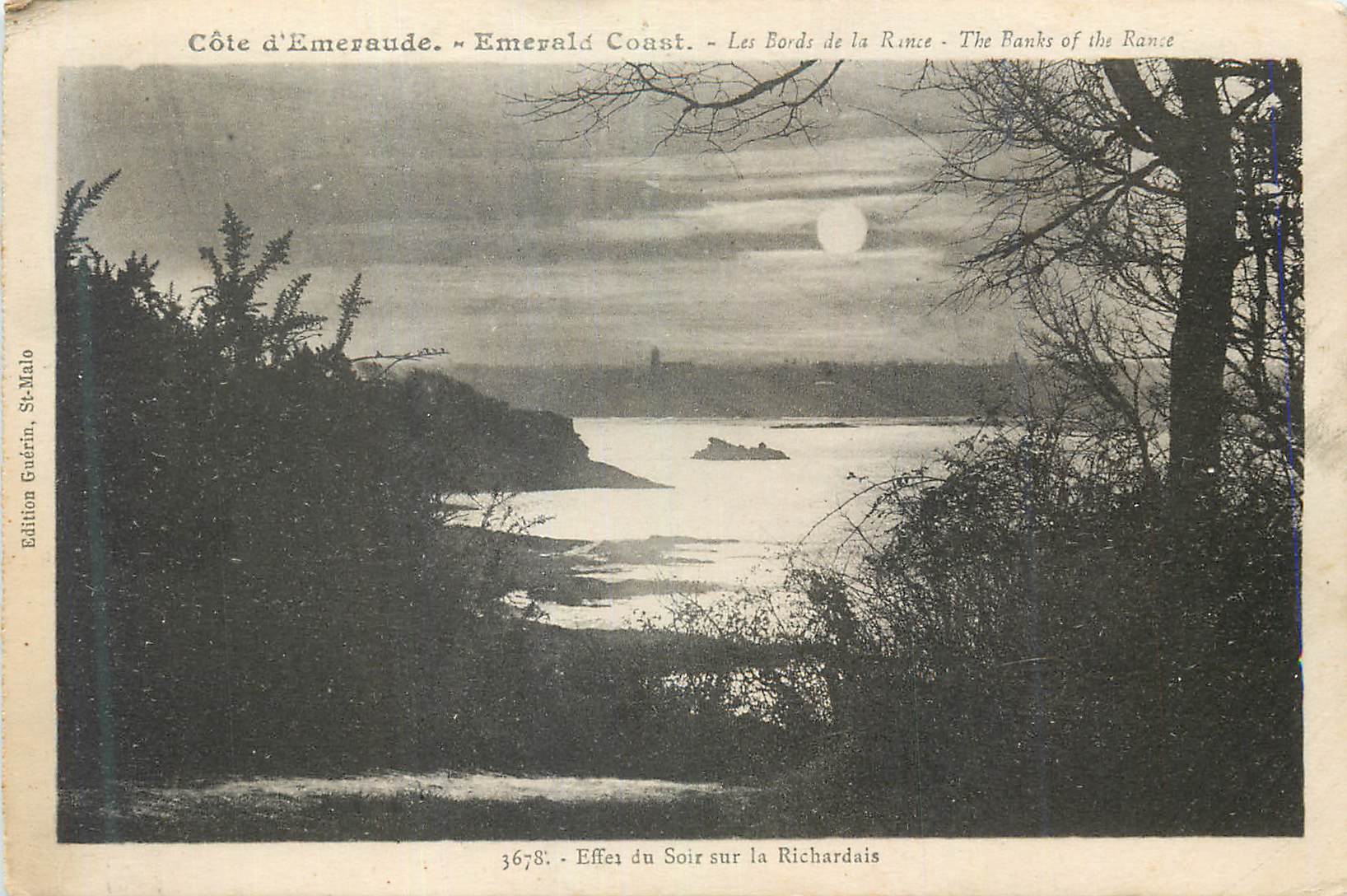 Côte d'Émeraude - Emerald Coast - Les Bords de la Rance - The Banks of the Rance - Effet du Soir sur la Richardais - Édition Guérin, St-Malo, n° 3678