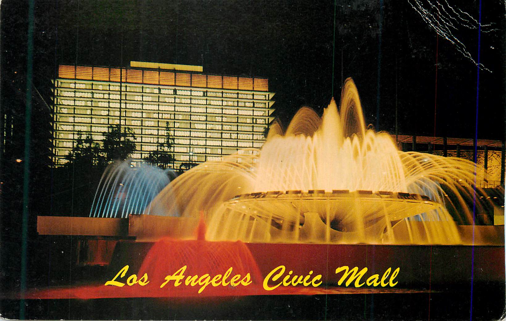 CPM Los Angeles Civic Mall Mall of the Civic Center at night looking toward Water Power Bldg in background