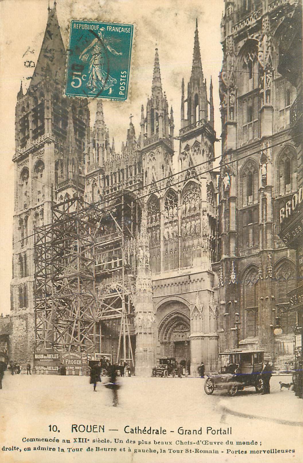 CPA Rouen Cathedrale Grand Portail Automobile
