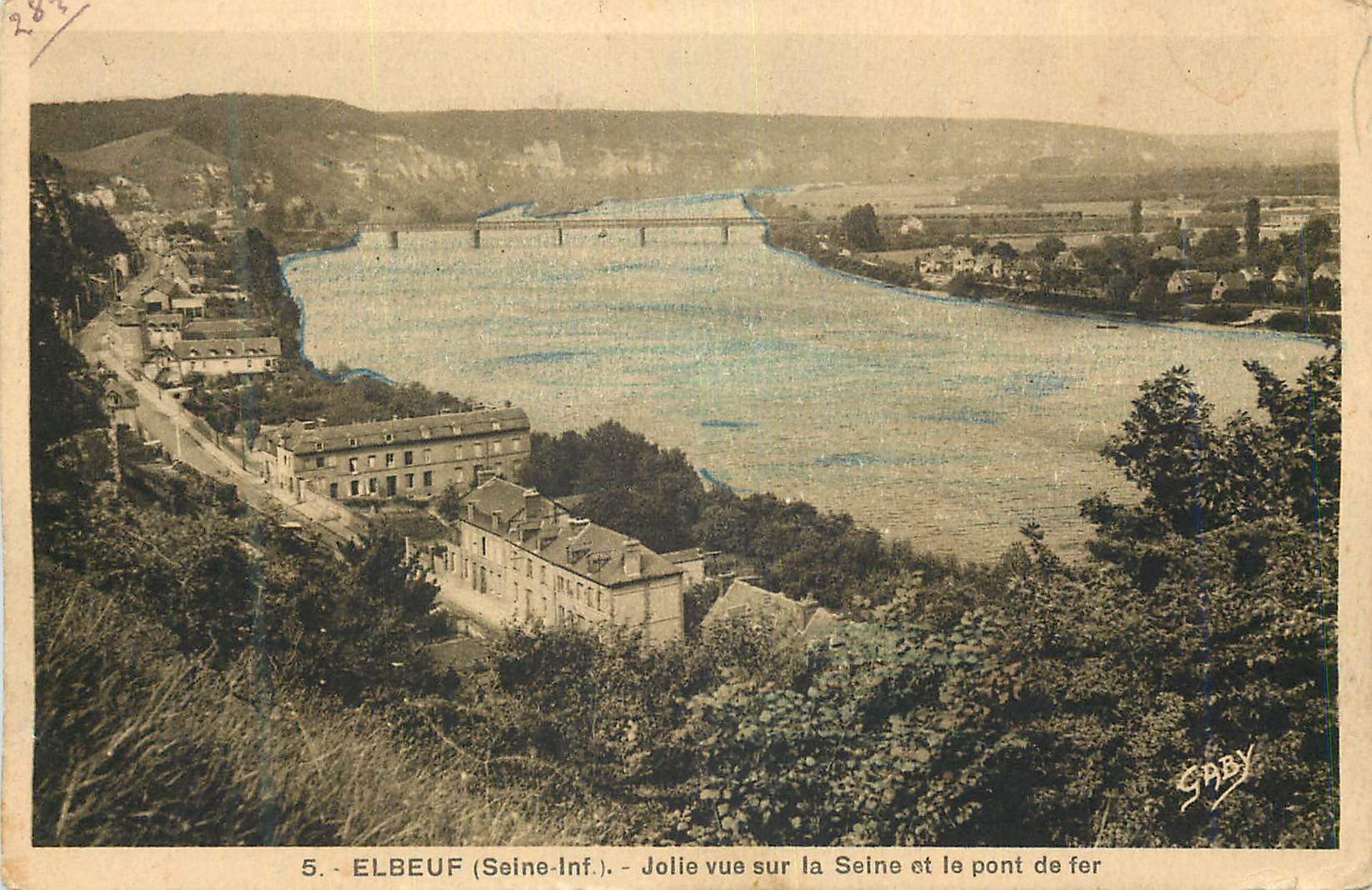 CPA Elbeuf Seine Inf Jolie vue sur la Seine et le pont de fer