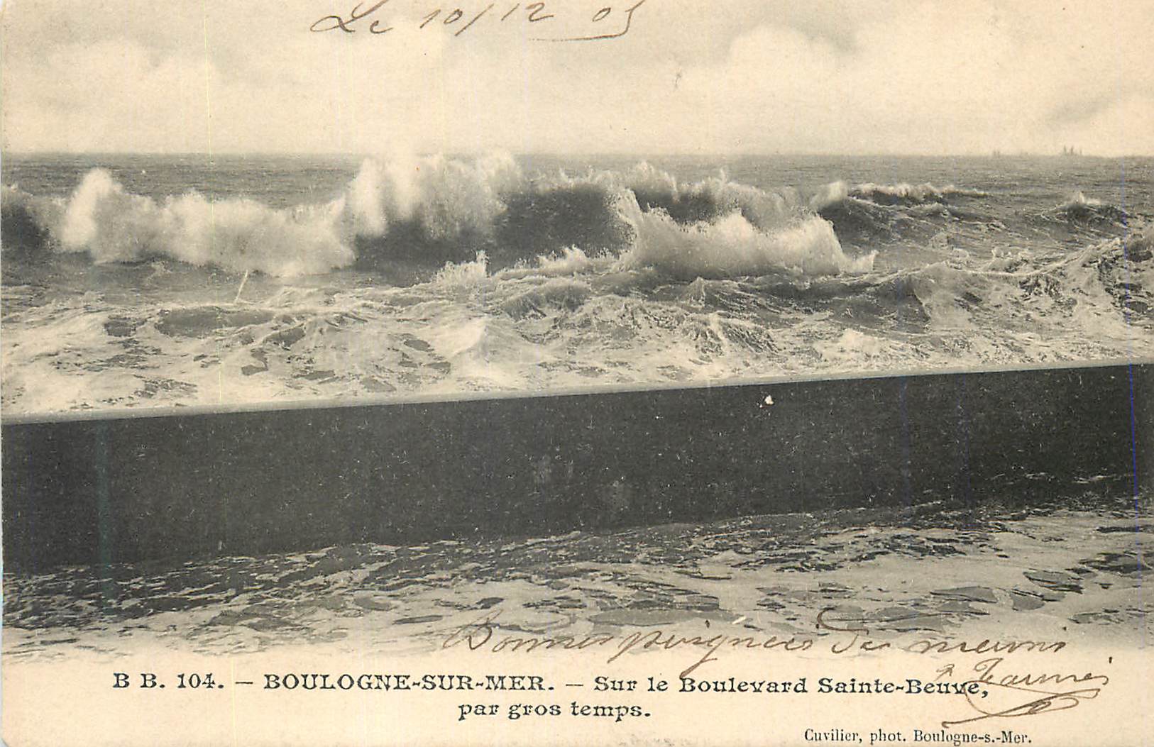 Boulogne-sur-Mer — Sur le Boulevard Sainte-Beuve, par gros temps — Cuvillier, phot. Boulogne-s.-Mer, B.B. 104
