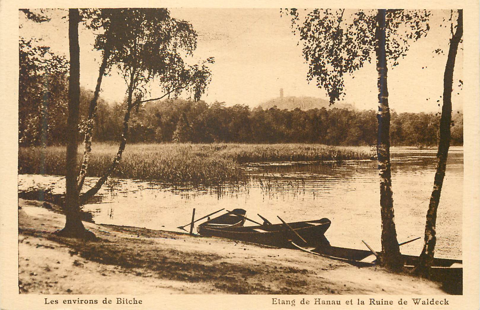 Les environs de Bitche — Etang de Hanau et la Ruine de Waldeck — éditeur et n° de série non lisibles