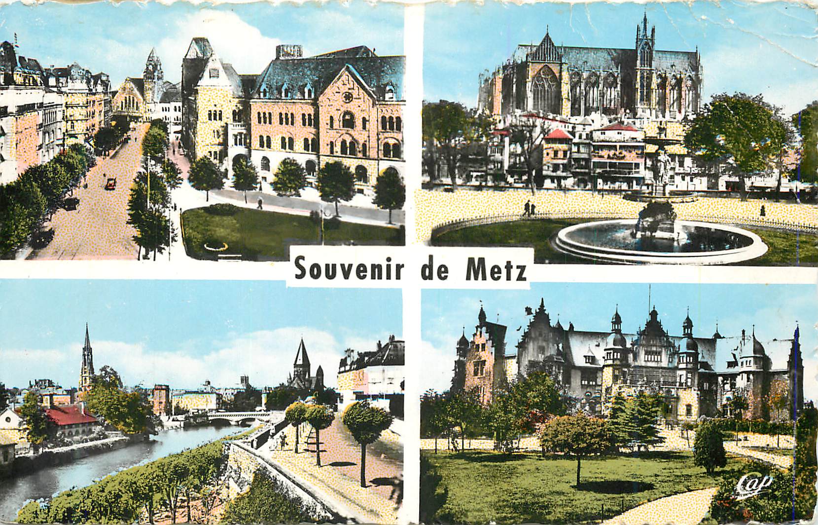 CPM Metz Poste Place de la Comedie Pont Moyen Palais du Goubverneur