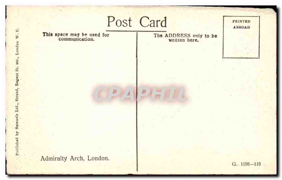 Grande Bretagne CPA Londres London Admiralty arch  — Verso