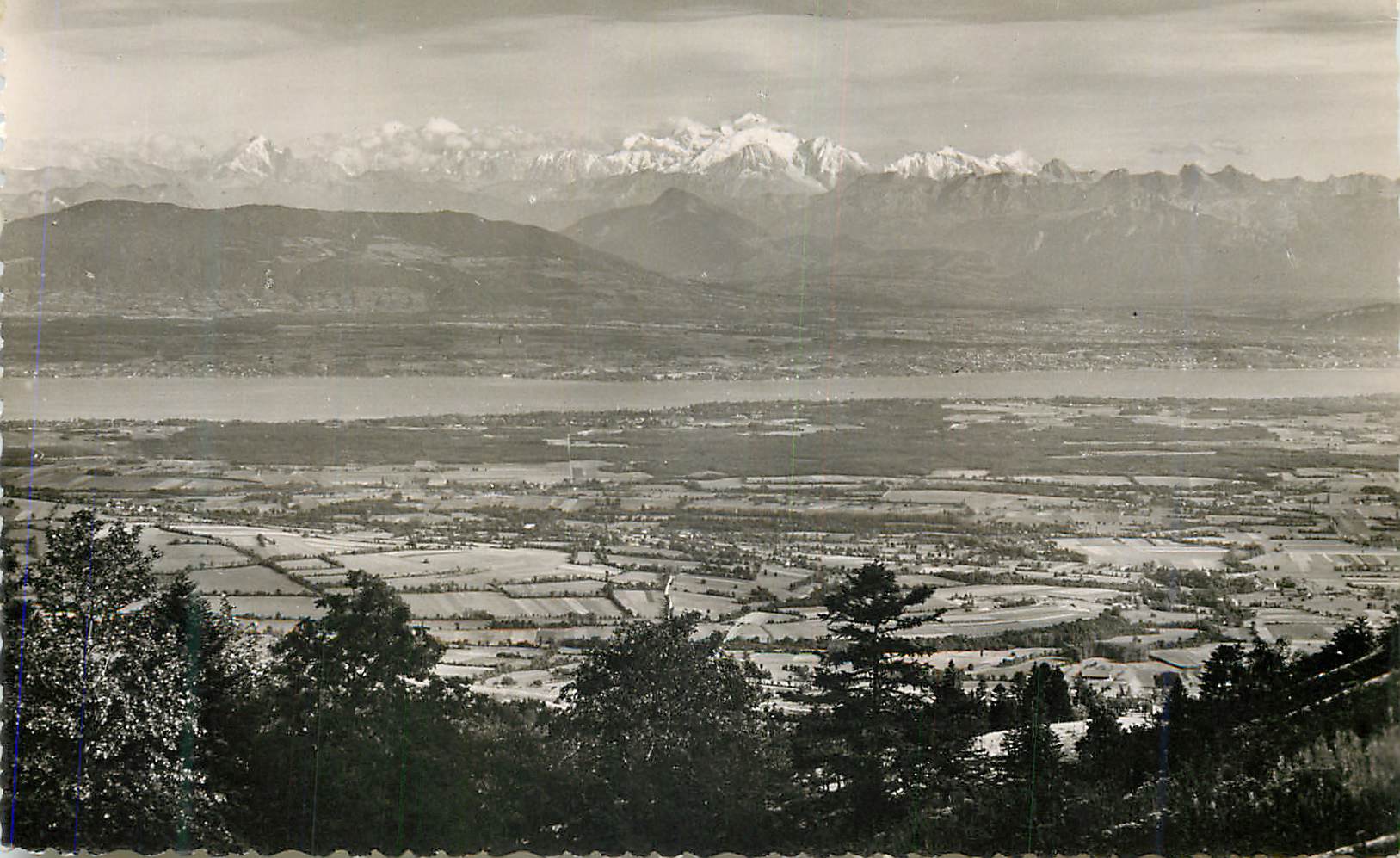 CPM La Route Blanche Paris Dijon Gex Geneve Panorama du Lac Leman et du Mont Blanc vu du Col de la Faucille sur Gex