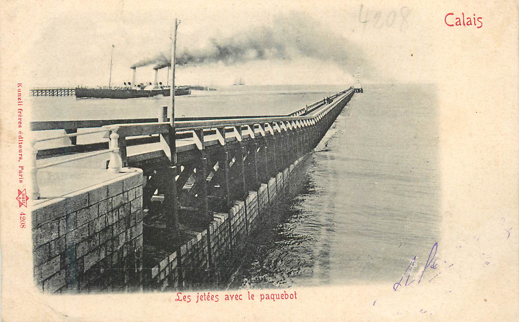 CPA Calais Les Jetees avec le Paquebot Bateau