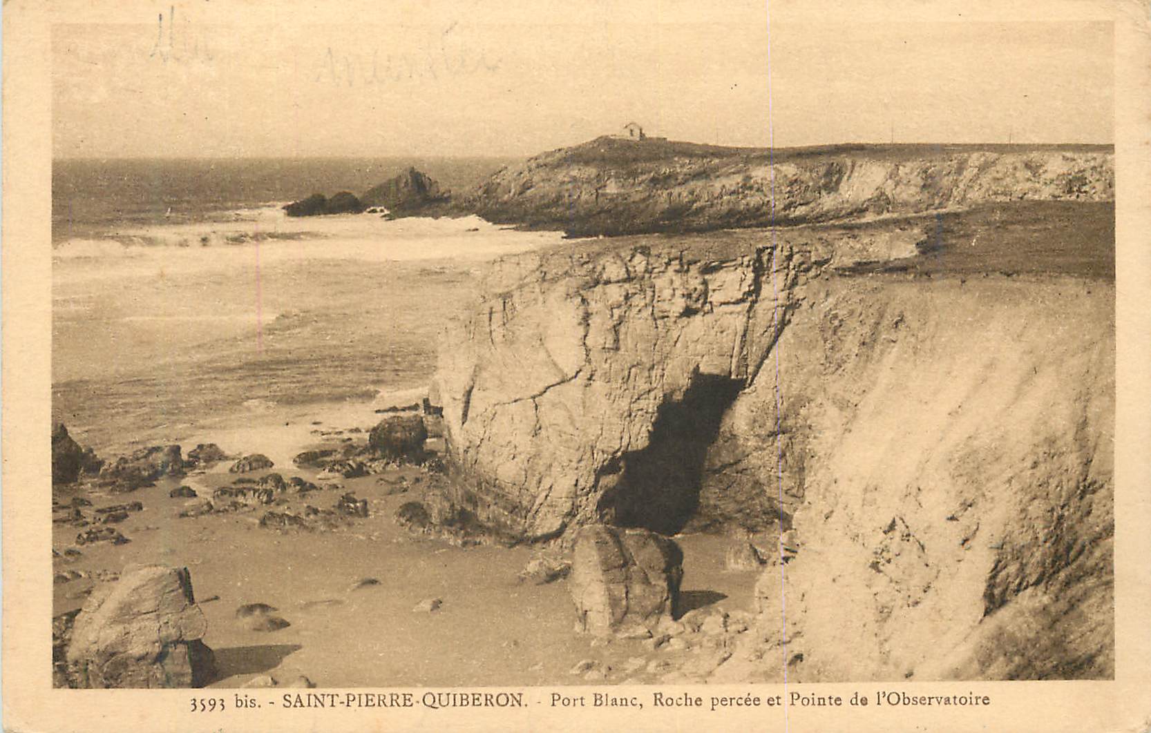 Saint-Pierre-Quiberon — Port Blanc, Roche percée et Pointe de l'Observatoire — éditeur anonyme, n° 3593 bis