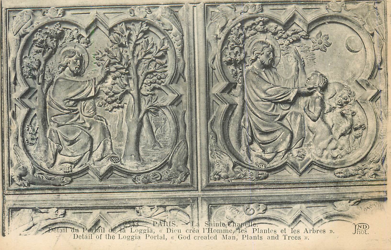 CPA Paris La Sainte Chapelle detail du Portail de la Loggia Dieu Crea L'Homme Les Plantes et les Arbres