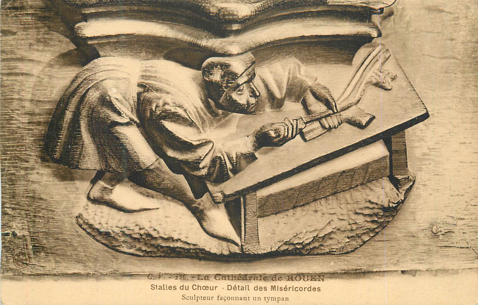 CPA La Cathedrale de Rouen Stalles du Choeur Detail des Misericordes