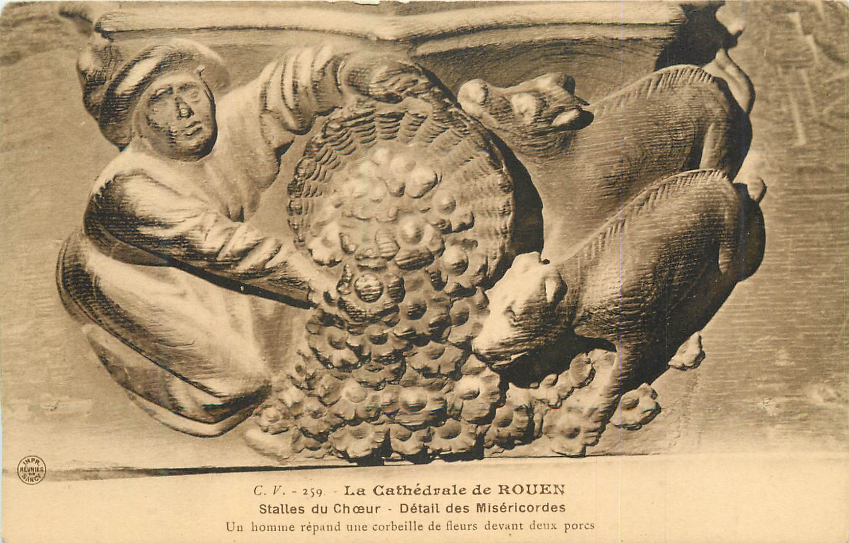 CPA La Cathedrale Rouen Stalles du Choeur Detail des Misericordes