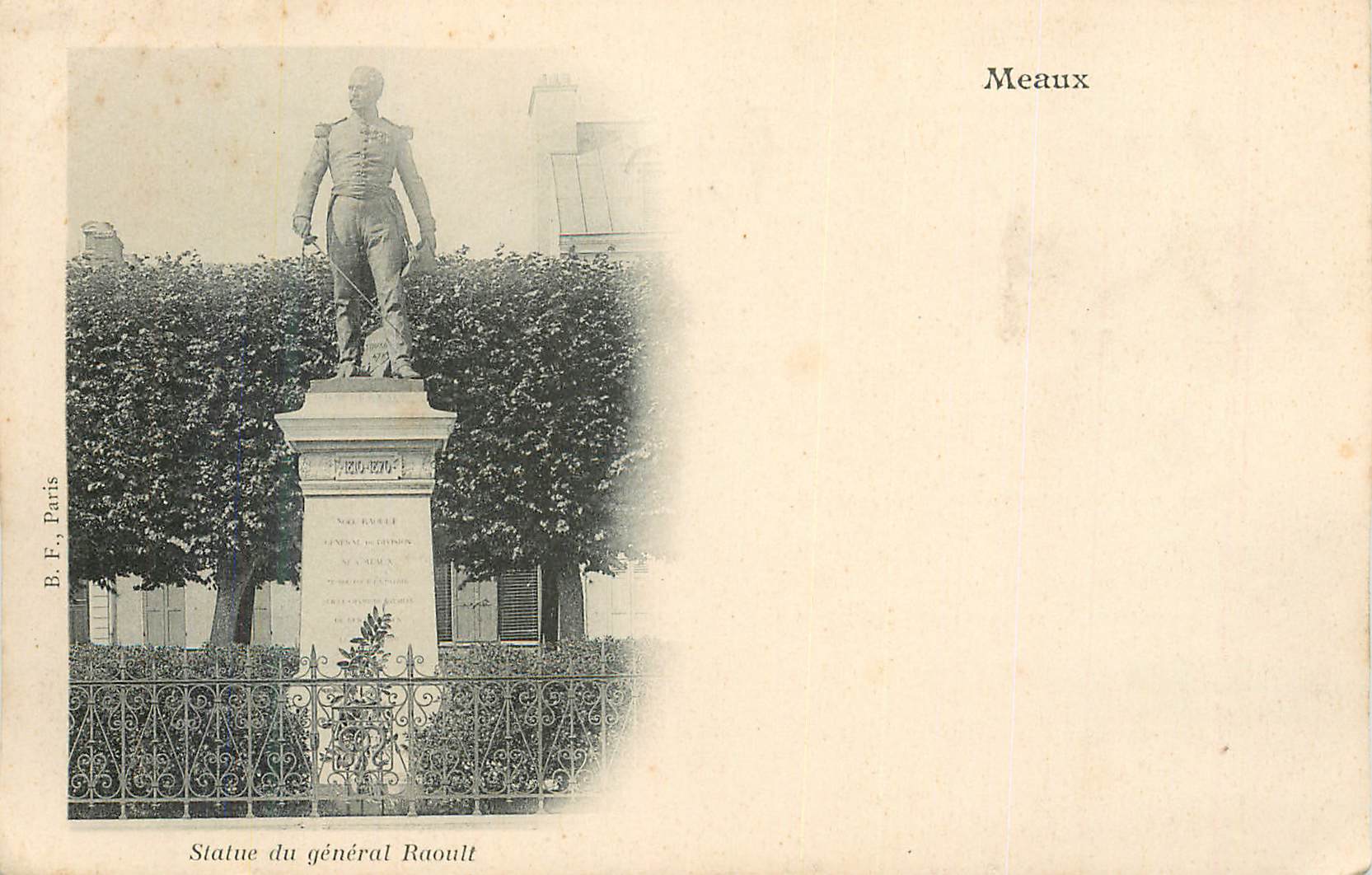 CPA Meaux Statue du General Raoult (carte 1900)