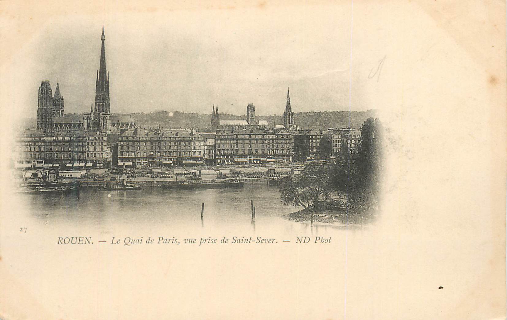 CPA Rouen Le Quai de Paris vue prise de Saint Sever (carte 1900)