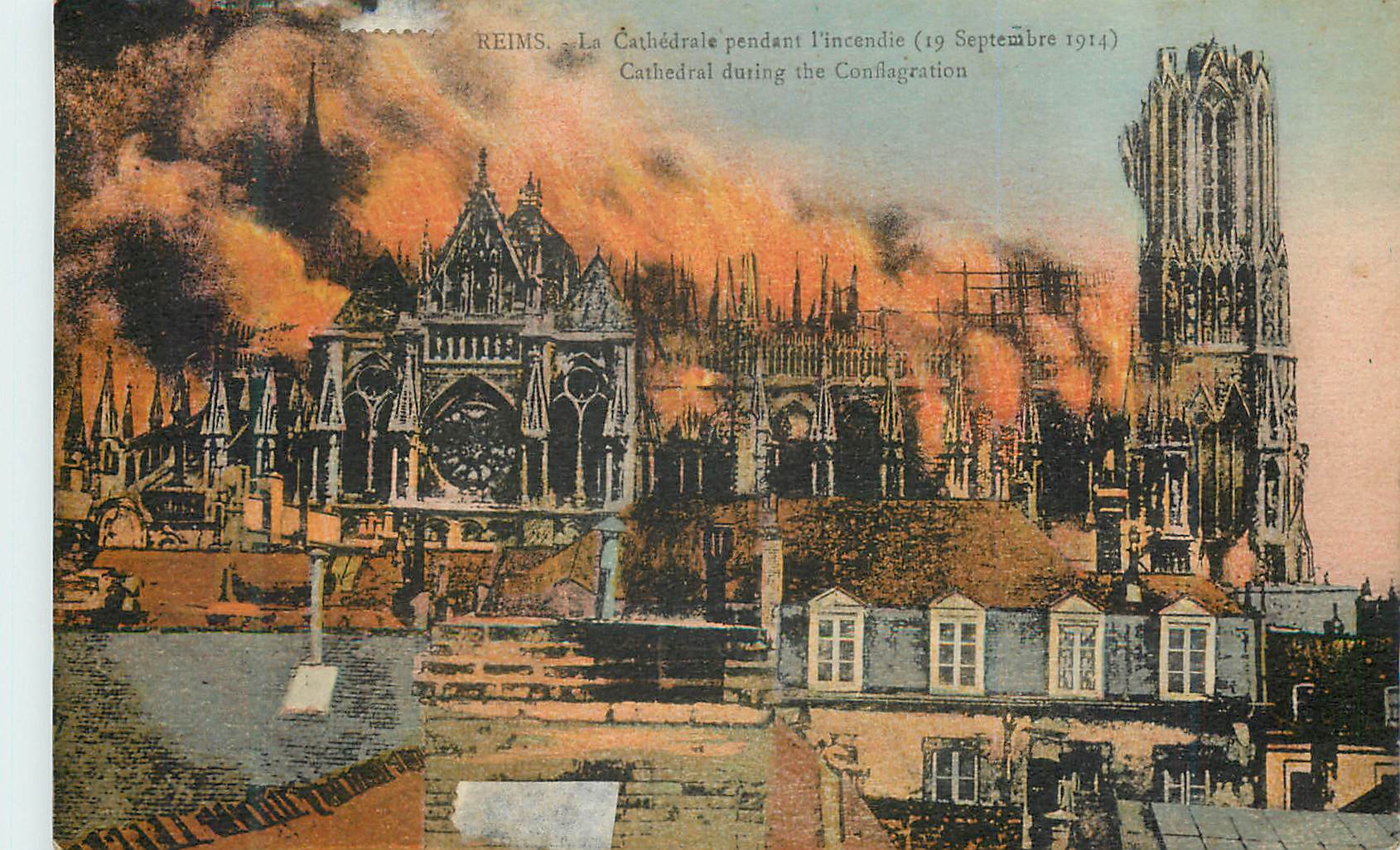 CPA Reims la Cathedrale pendant l'Incendie (19 Septembre 1914)