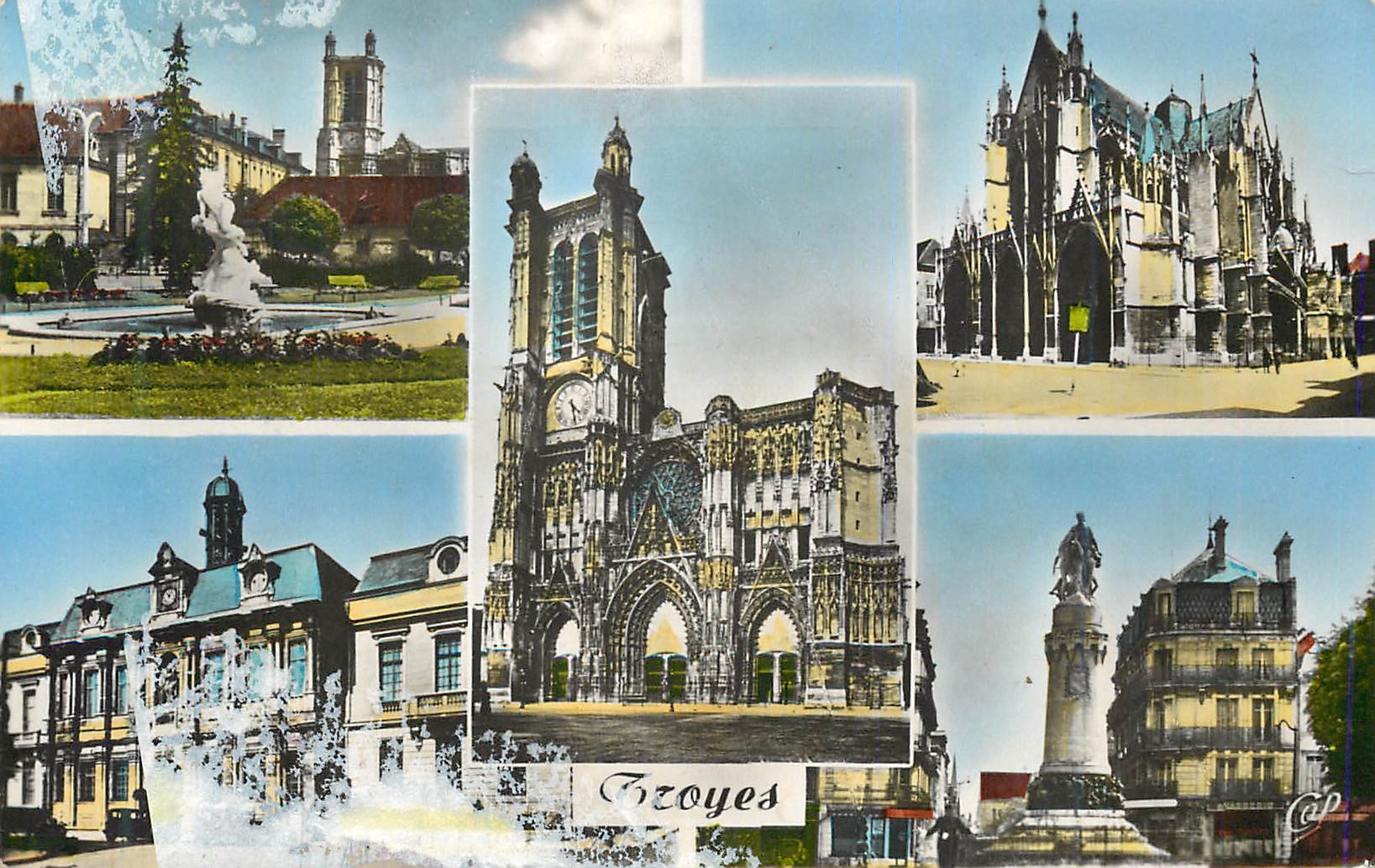 CPM Troyes Jardin de la Prefecture Eglise St Urbain La Cathedrale L'Hotel de Ville
