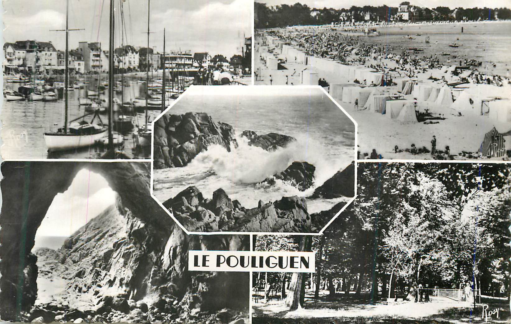 CPM Le Pouliguen Le Port La Plage Vagues sur les Rochers Le Bois Grotte des Korrigans