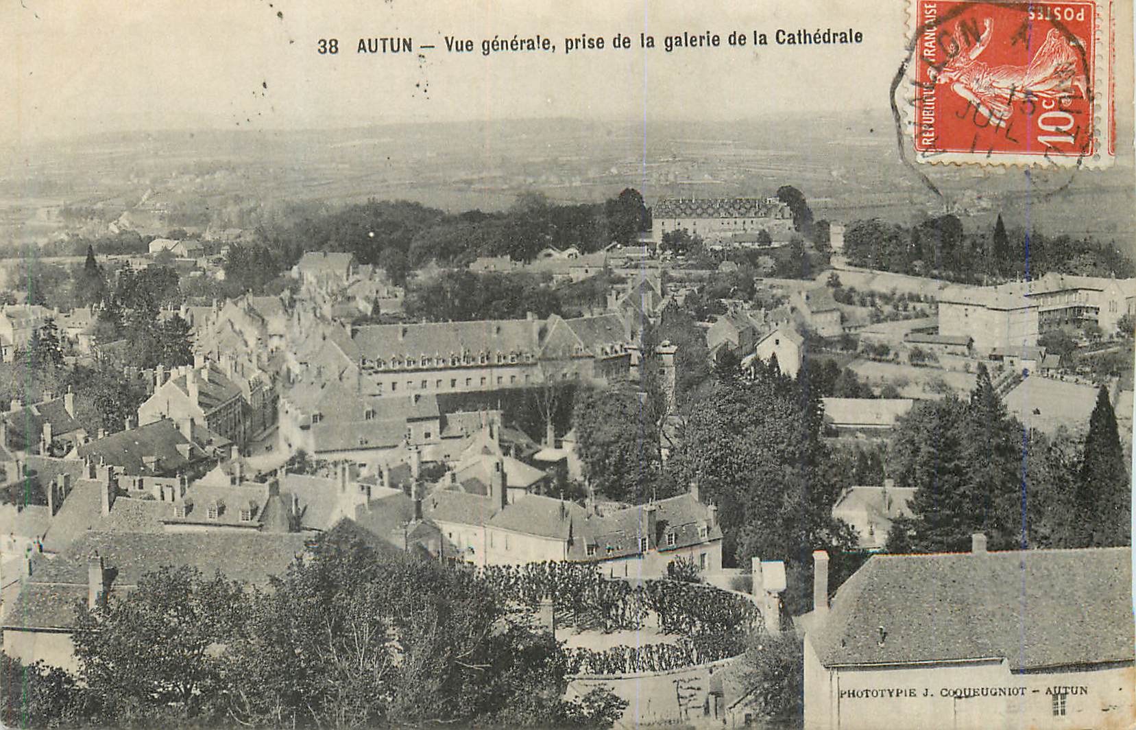 Autun — Vue générale, prise de la galerie de la Cathédrale — Phototypie J. Coqueugniot - Autun