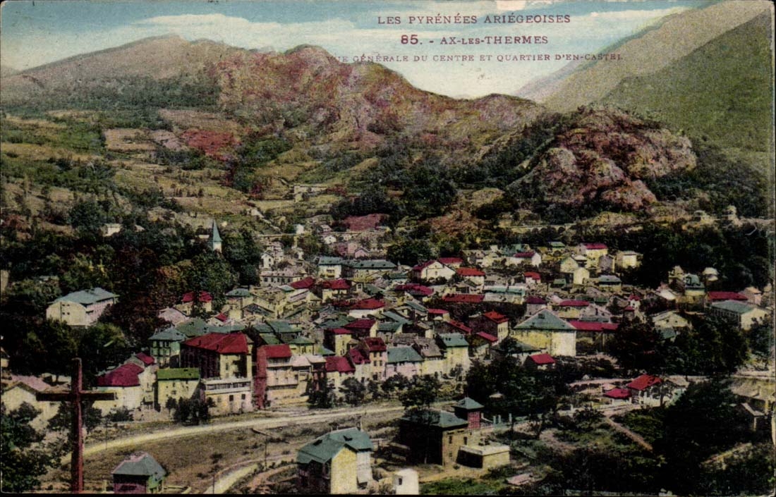 Ax les Thermes CPA Vue generale du centre et quartier d'en Castel