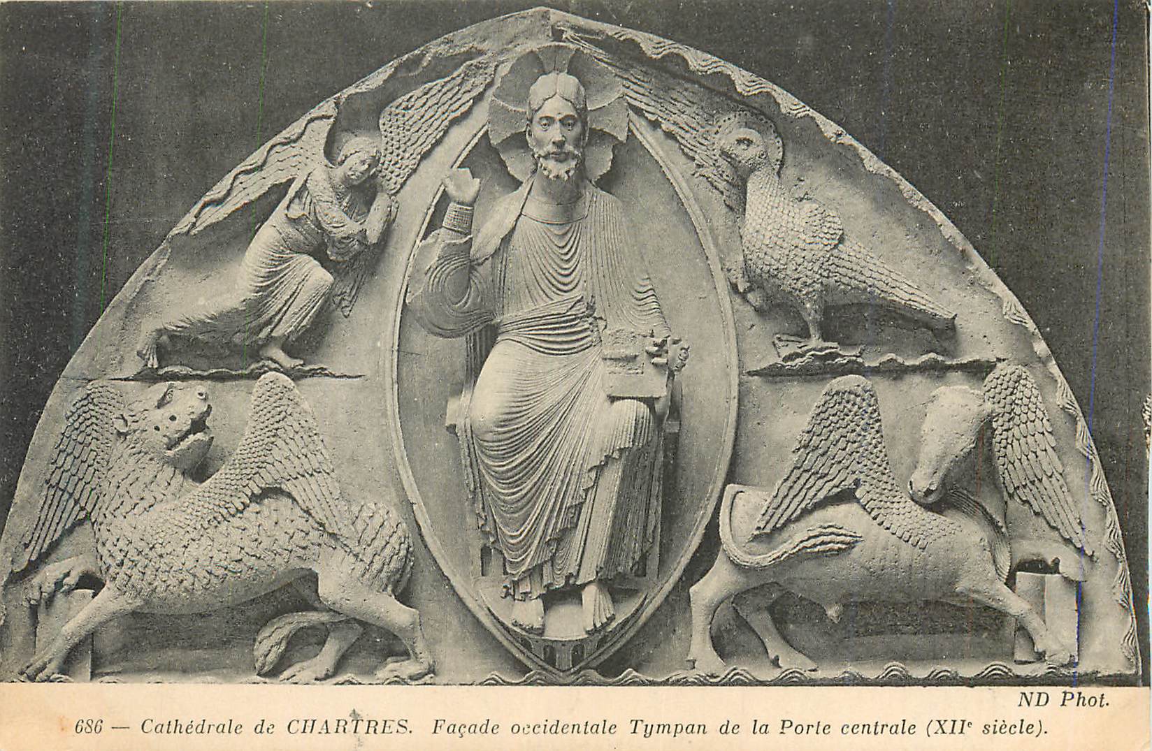 CPA Cathedrale de Chartres Facade occidentale Tympan de la Porte centrale (XIIe siecle)