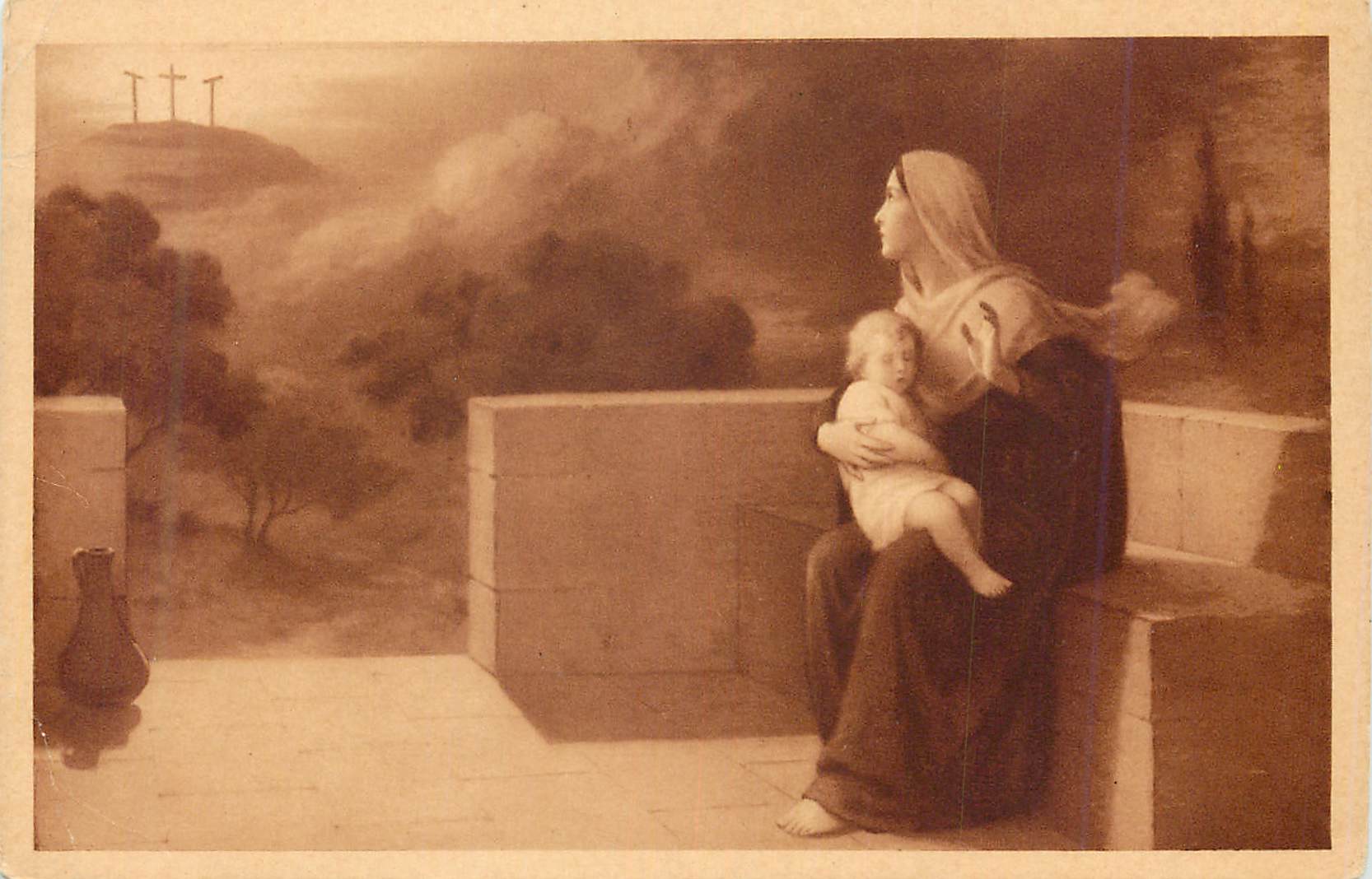 Vierge Marie tenant l'Enfant Jésus — vue de Calvaire — éditeur non identifié