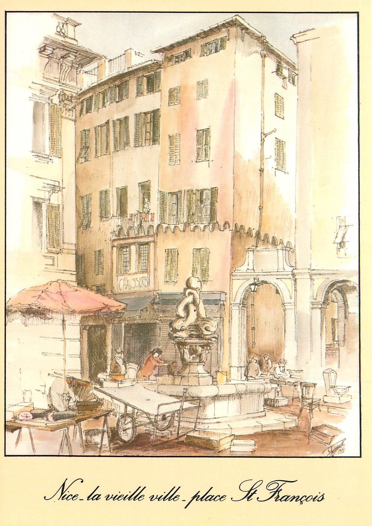 CPM Nice la vieille ville place St Francois Dessin d'apres nature par M Perreard
