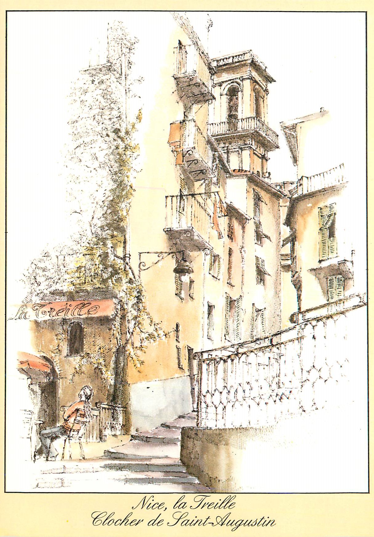 CPM Nice la Treille Clocher de Saint Augustin Dessin d'apres nature par M Perreard Eze Village