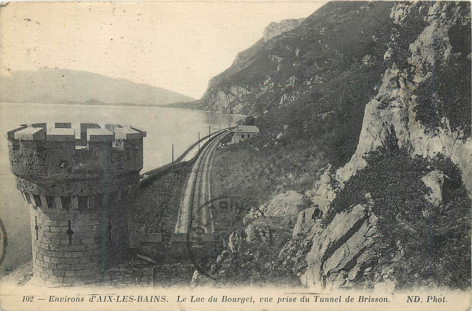 CPA Environs d'Aix les Bains Le Lac du Bourget vue prise du Tunnel de Brisson