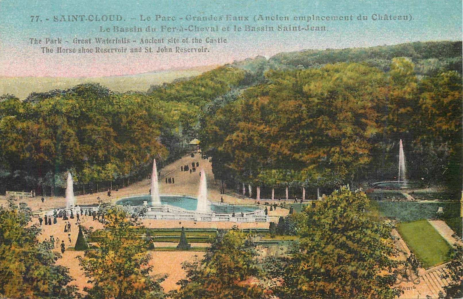 CPA St Cloud Le Parc Grandes Eaux (Ancien emplacement du Chateau) Le Bassin du Fer a Cheval et le Bassin saint Jean