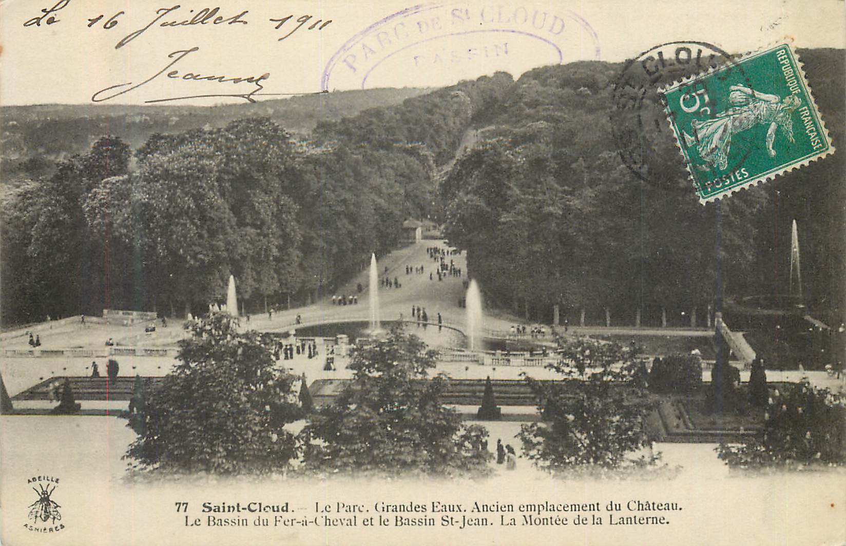 CPA Saint Cloud Le Parc Grandes Eaux Ancien emplacement du Chateau Le Bassin du Fer a Cheval et le Bassin St Jean La Mon