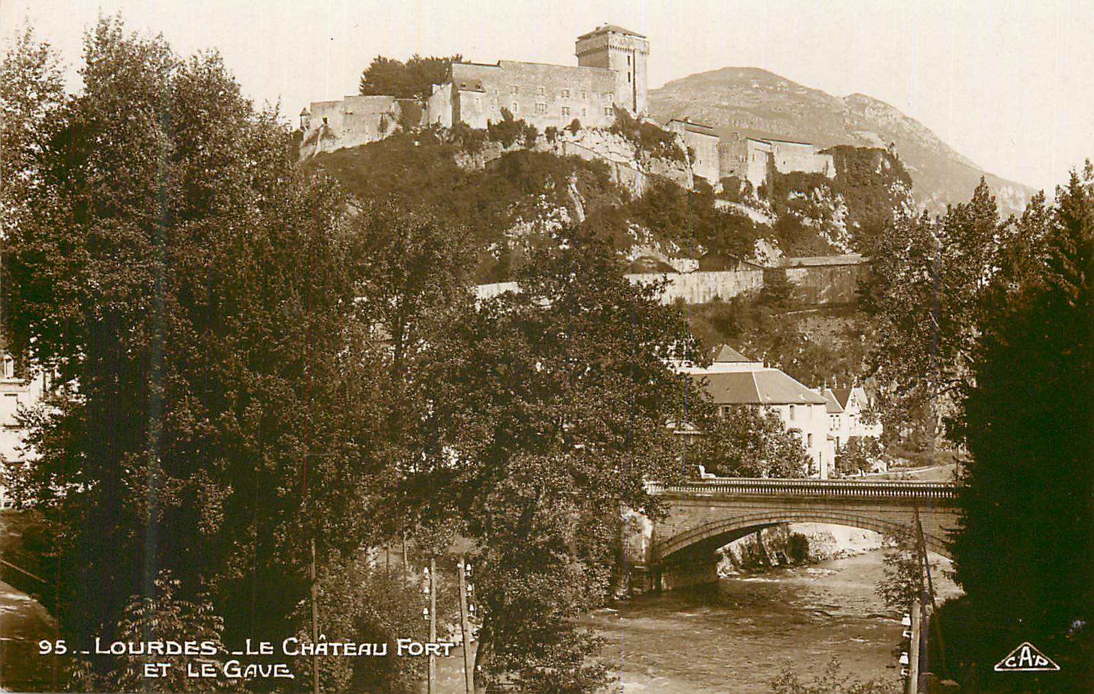 CPA Lourdes Le Chateau Fort et le Gave