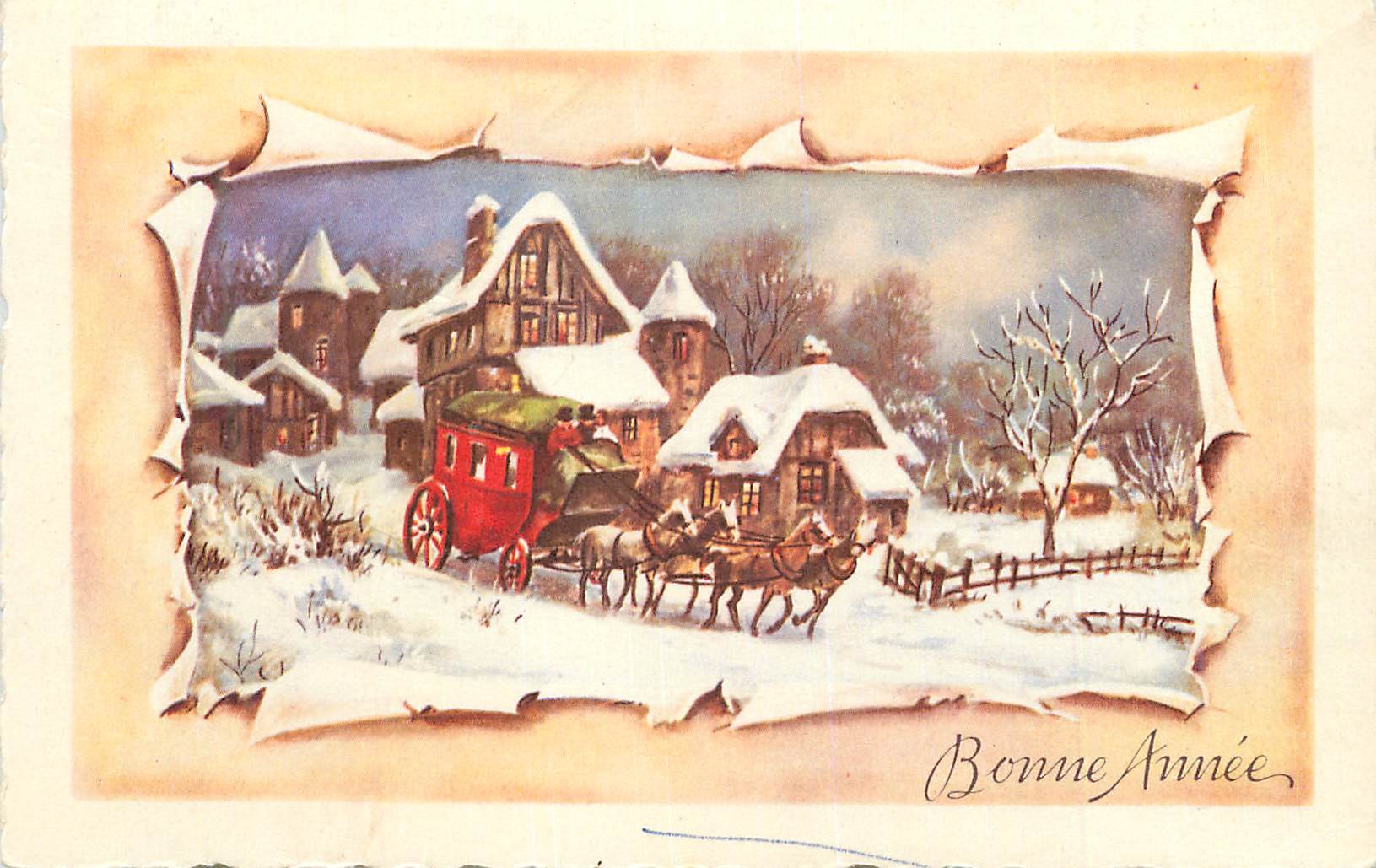 CPA Bonne annee Caleche