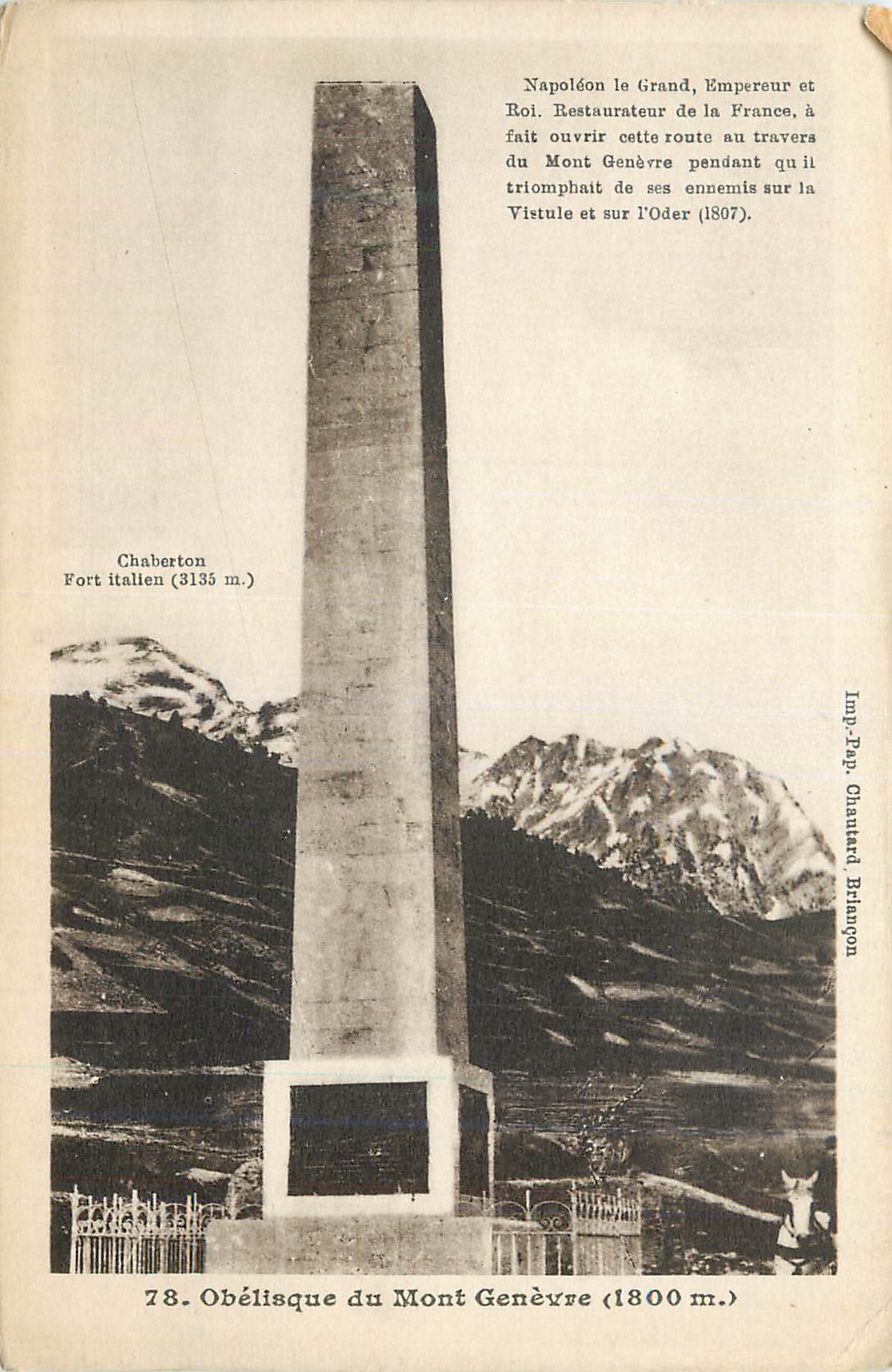 Obélisque du Mont Genèvre — Chaberton (3135 m.) — Imp. Rap. Chambard Bihangon