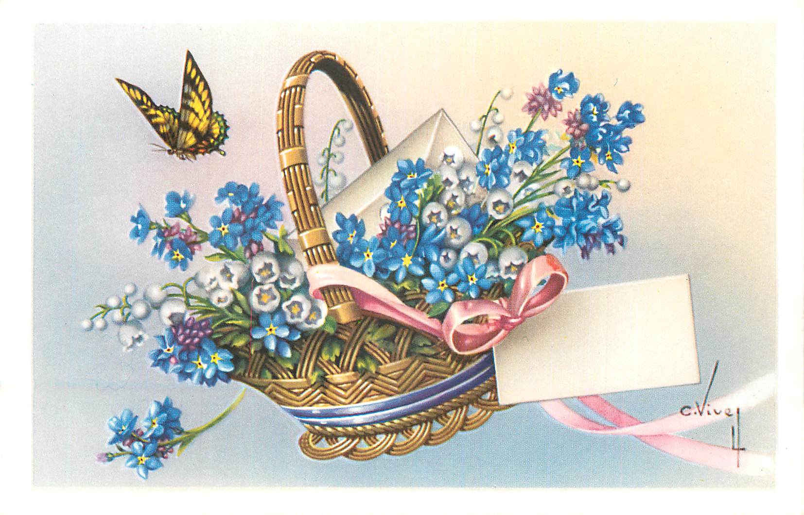 CPA Fleurs Papillon