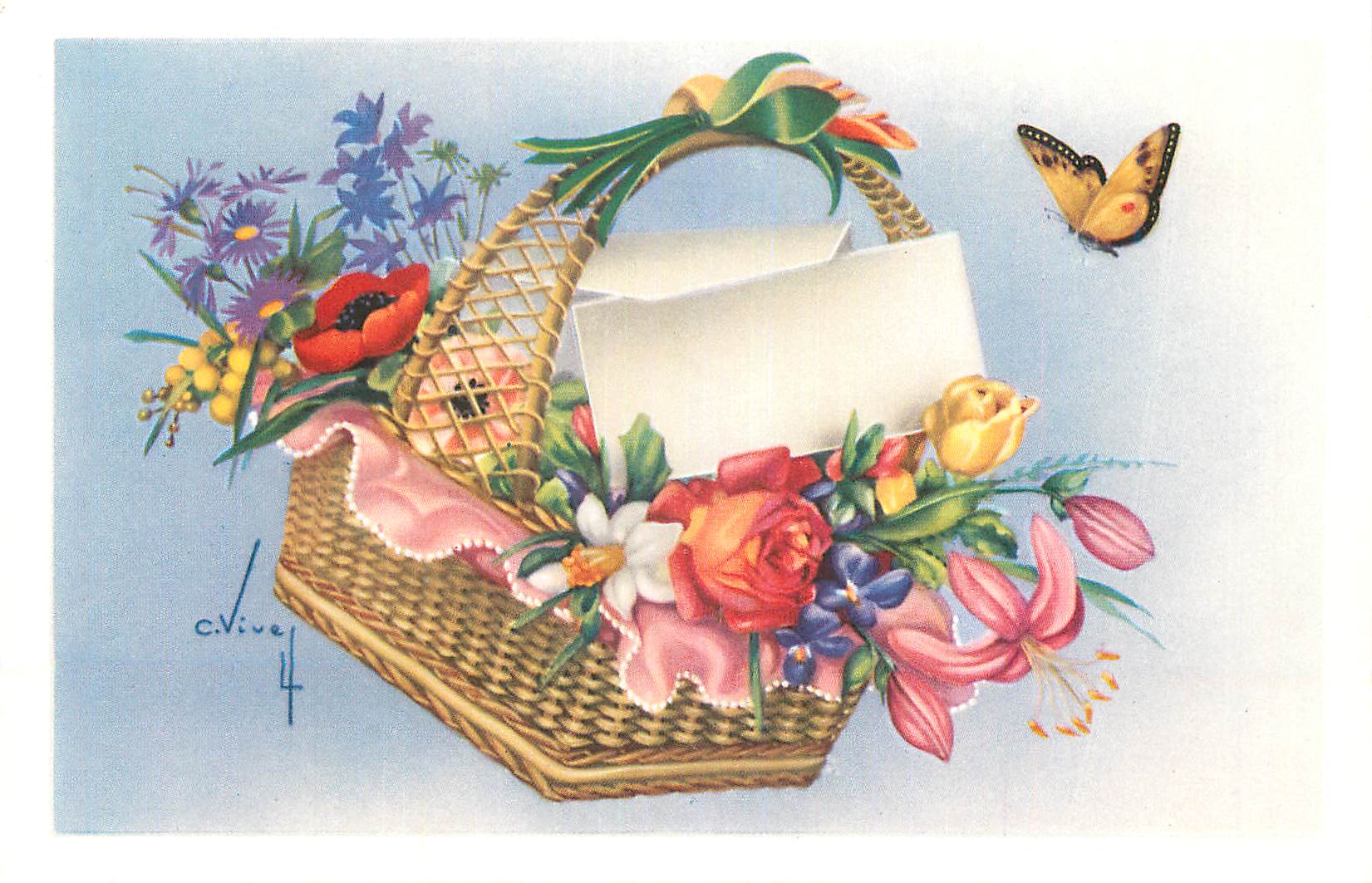 CPA Panier Papillon