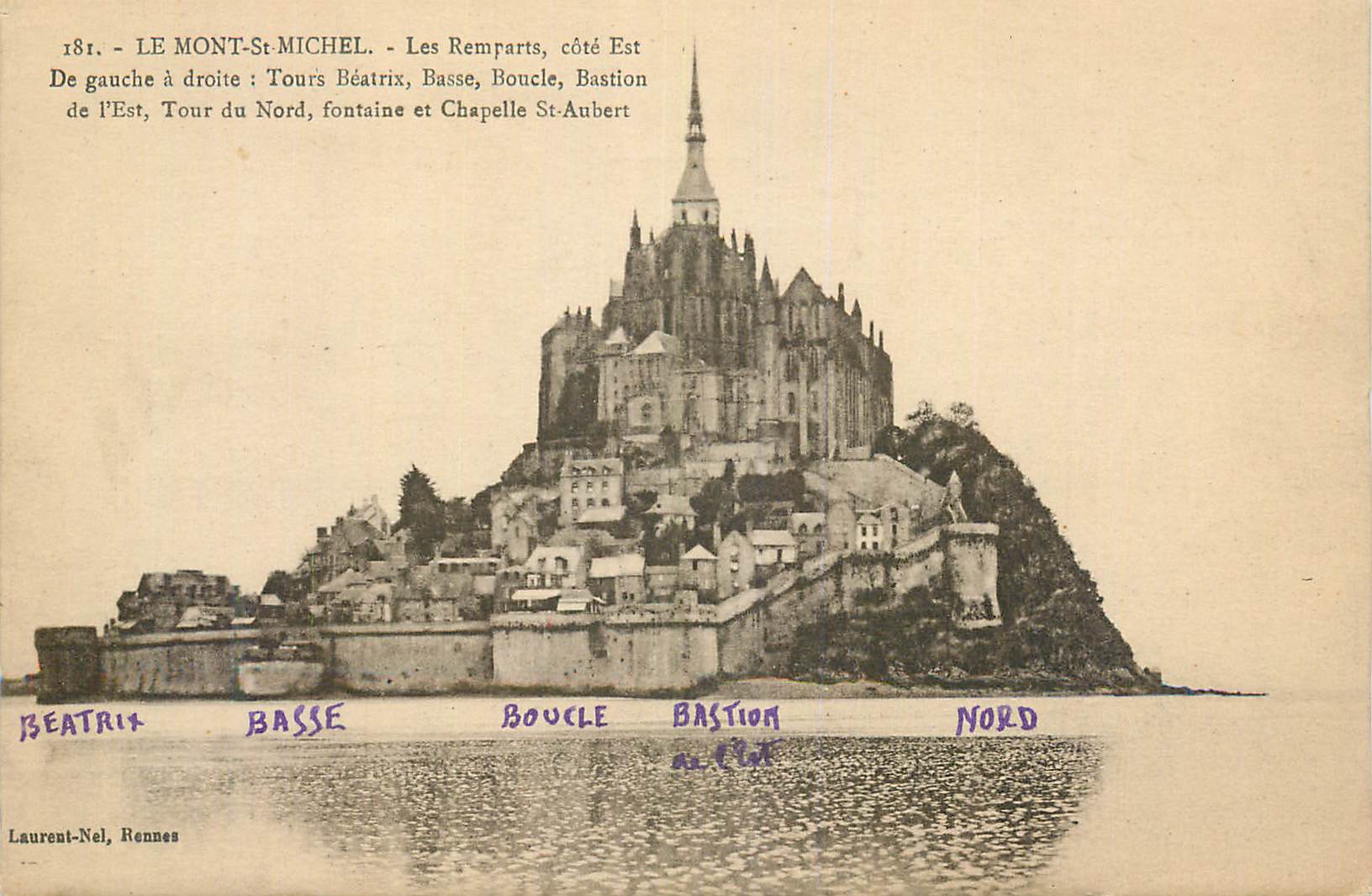 CPA Le Mont St Michel Les Remparts conte Est De gauche a droite Tour Beatrix Basse Boucle Bastion de l'Est Tour du Nord 