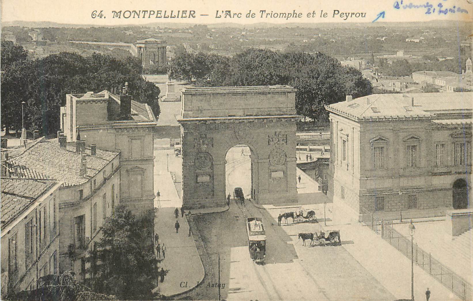 CPA Montpellier L'Arc de Triomphe et le Peyrou Tramway