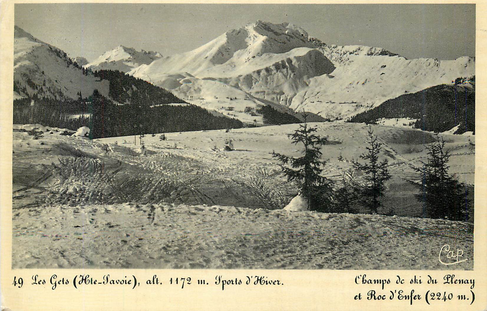 Les Gets (Haute-Savoie), alt. 1172 m. — Sports d'Hiver. Champs de ski du Plenay et Roc d'Enfer (2240 m.) — Cap