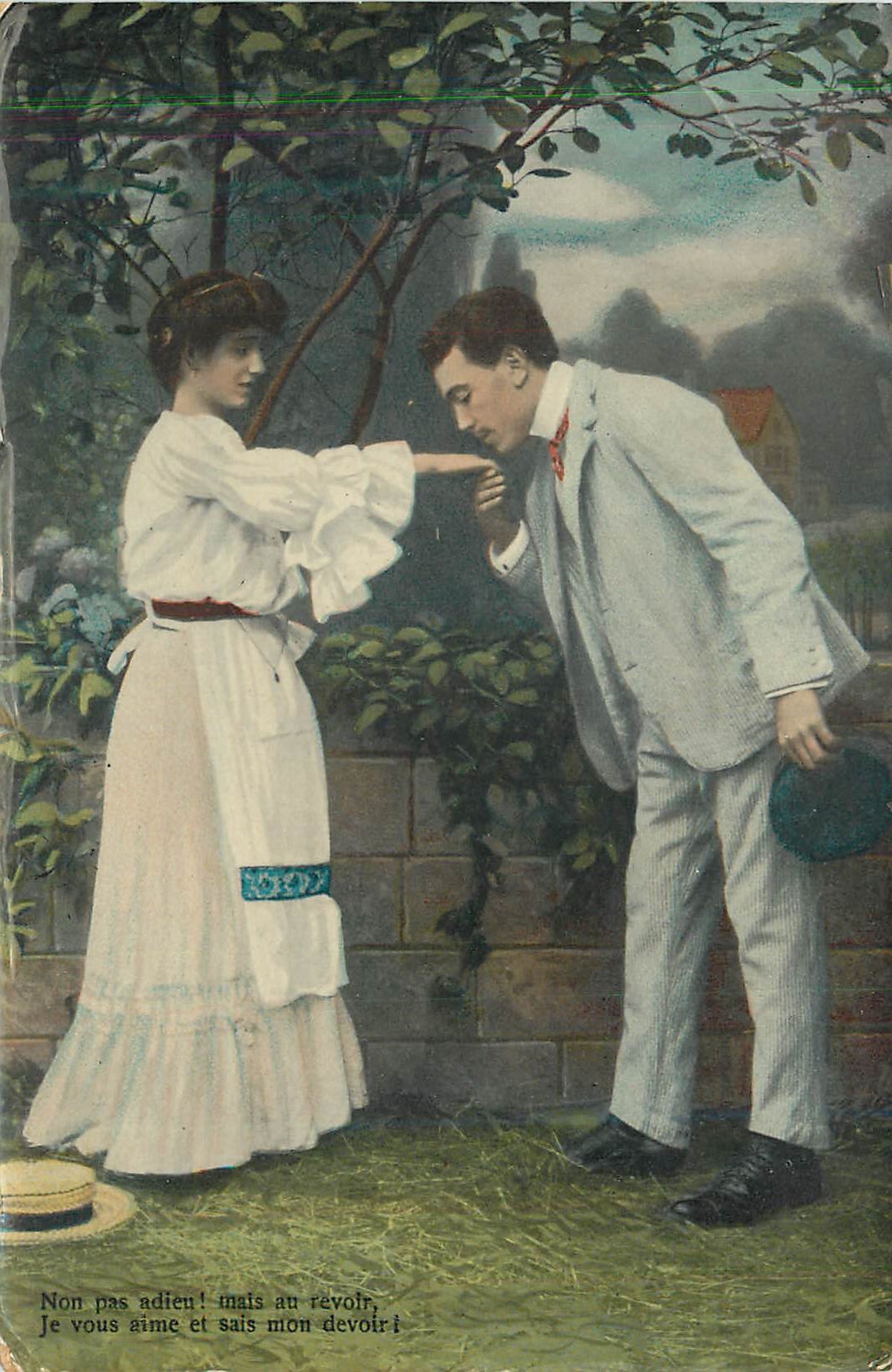 CPA Homme et femme Non pas adieu mais du revoir je vous aime et sais mon devoir