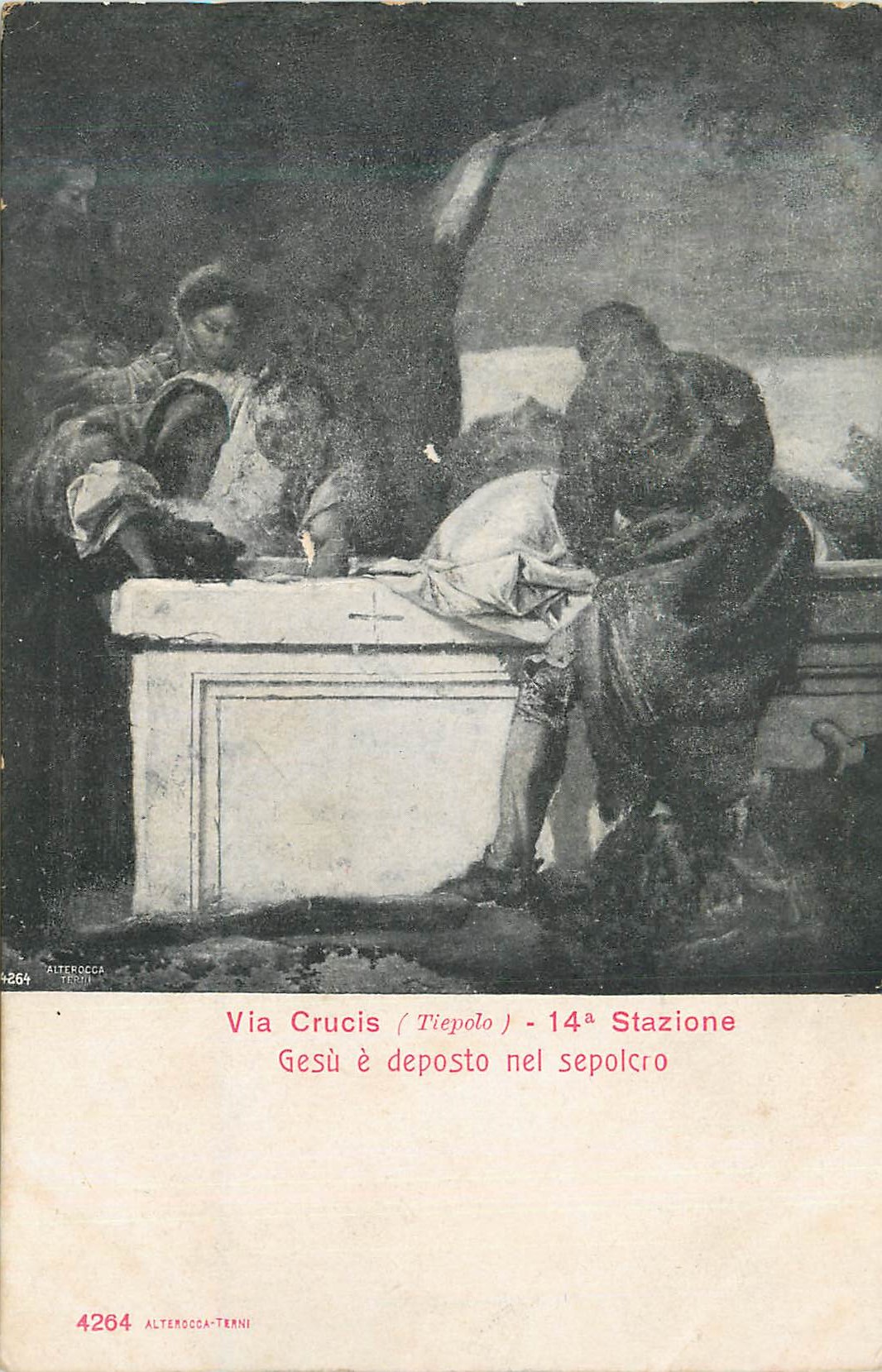CPA Via Crucis (Tiepolo) 14e Stazione Gesu e deposto nel sepolcro