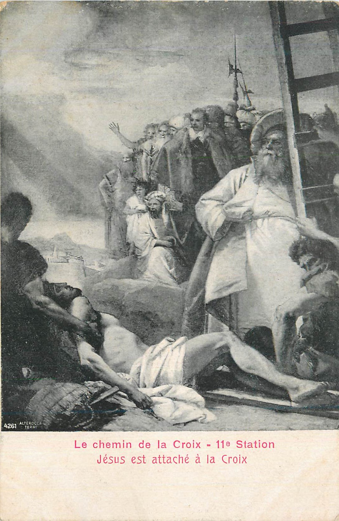 CPA Le Chemin de la Croix 11e Station Jesus est attache a la croix