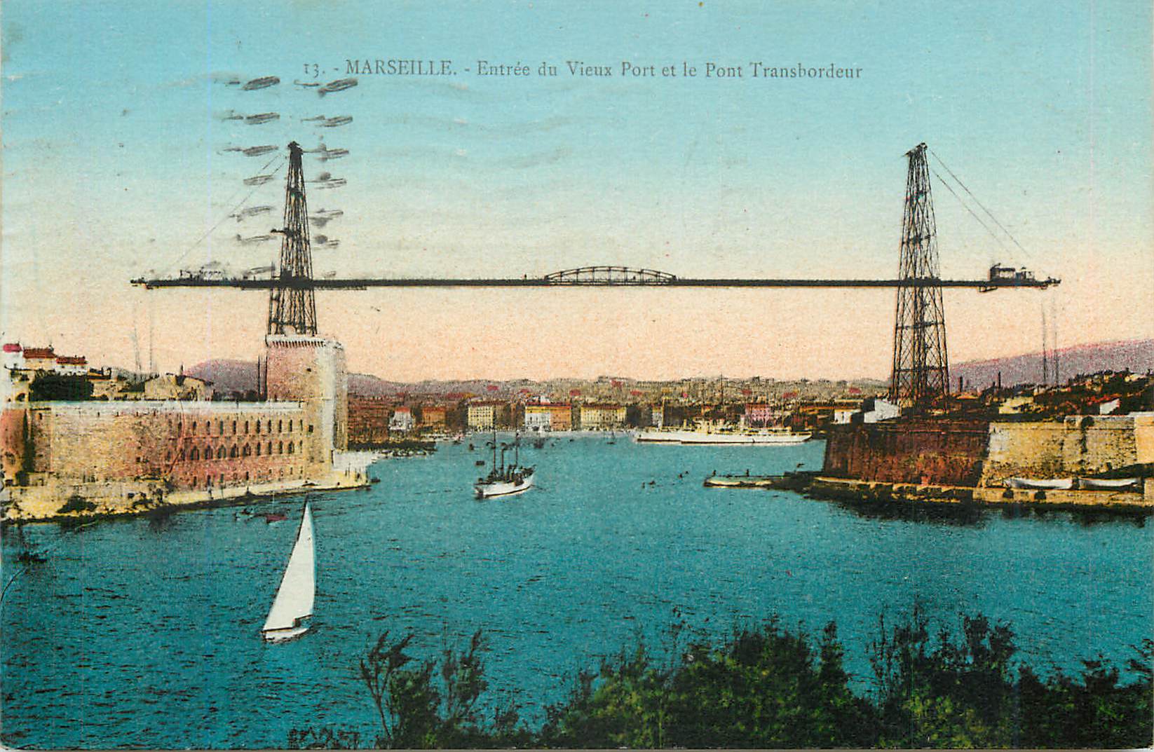 CPA Marseille Entree du Vieux Pont et le Pont Transbordeur