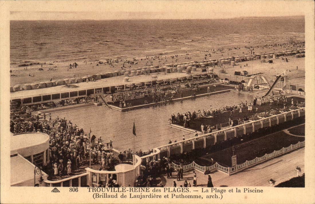 Trouville Reine des plages CPA La plage et la psicine (Brillaud de Laujardiere et Puthomme)